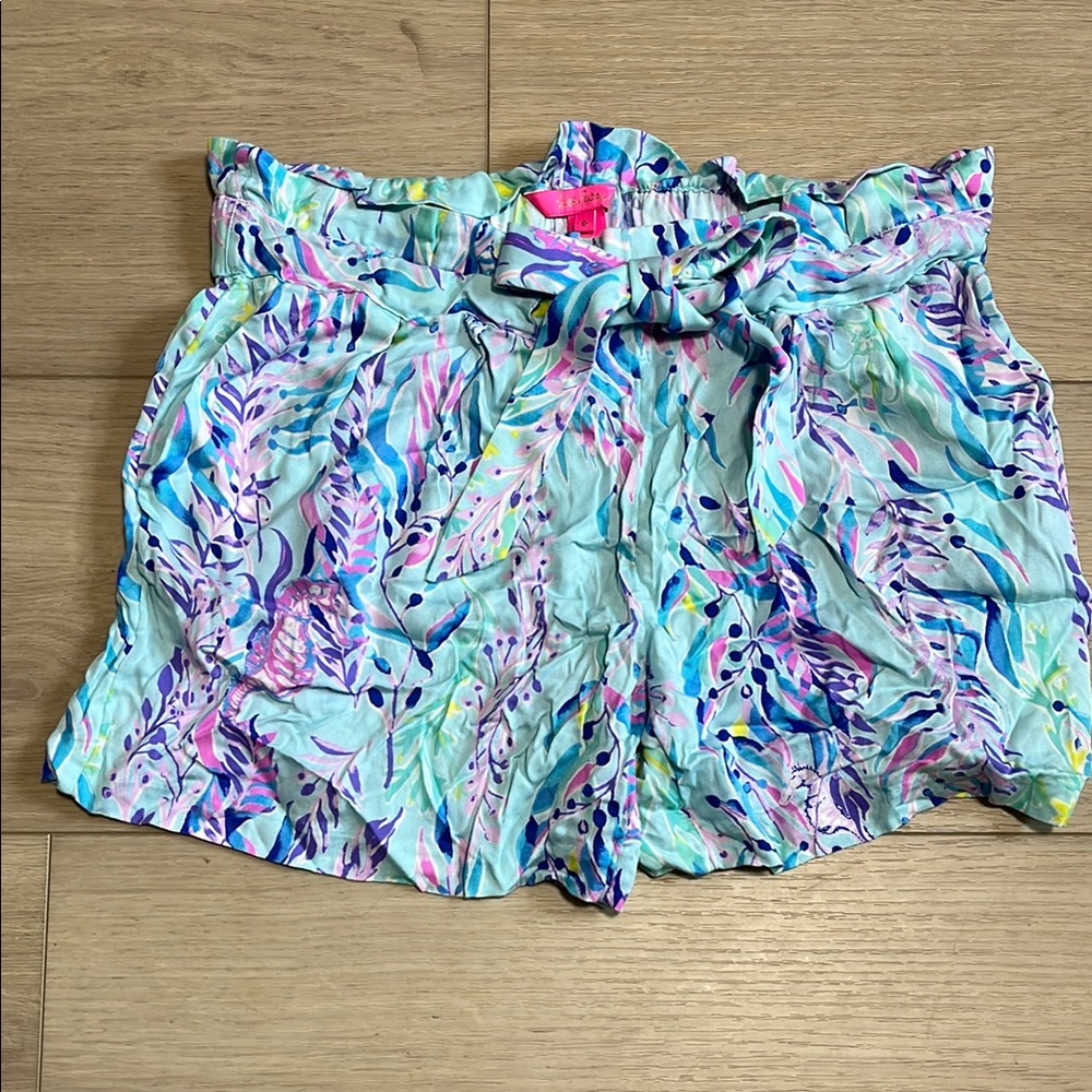 Lilly Pulitzer Women’s Seahorse Print Paperbag Waist Shorts - Aqua Multi Size 6